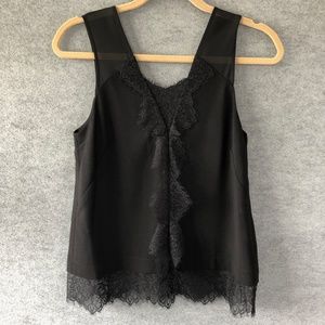 NWT*WHISTLES Black lace trim top size 4